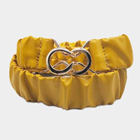 Solid Pleated Faux Leather Scrunch Stretch Elastic Belt