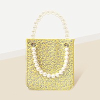 Bling Rectangle Pearl Handle Evening Tote / Crossbody Bag