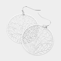 Filigree Leaf Detailed Brass Metal Round Dangle Earrings