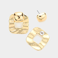 Crushed Open Metal Square Peekaboo Earrings