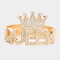 QUEEN Rhinestone Embellished Crown Hinged Bracelet