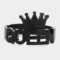 QUEEN Rhinestone Embellished Crown Hinged Bracelet