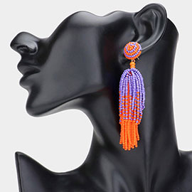 Game Day Seed Beaded Tassel Dangle Earrings