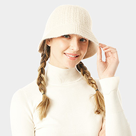 Soft Cable Knit Solid Bucket Hat