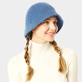 Soft Cable Knit Solid Bucket Hat