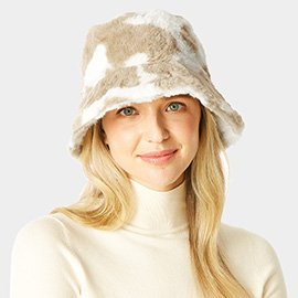 Cow Patterned Faux Fur Bucket Hat