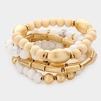 5PCS - Natural Stone Wood Beaded Stretch Bracelets