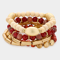 5PCS - Natural Stone Wood Beaded Stretch Bracelets