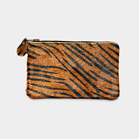 Tiger Patterned Genuine Fur Calf Clutch Bag