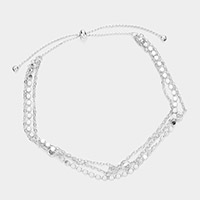 Round Stone Link Triple Layered Pull Tie Bracelet