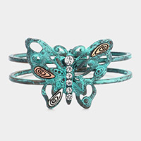 Stone Embellished Metal Butterfly Hinged Bracelet