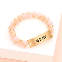 God is Greater Than The Highs And The Lows Metal Bar Faceted Beaded Stretch Bracelet