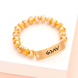 God is Greater Than The Highs And The Lows Metal Bar Faceted Beaded Stretch Bracelet