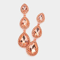 Triple Teardrop Stone Drop Down Evening Earrings