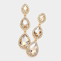 Triple Teardrop Stone Drop Down Evening Earrings