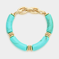 Metal Chain Accented Celluloid Acetate Stretch Bracelet