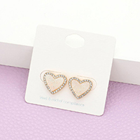 Rhinestone Trimmed Druzy Heart Stud Earrings