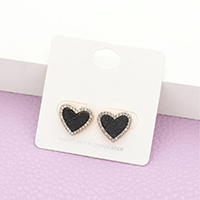 Rhinestone Trimmed Druzy Heart Stud Earrings