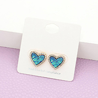 Rhinestone Trimmed Druzy Heart Stud Earrings