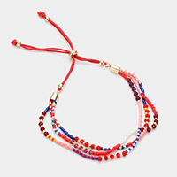 Triple Layered Beaded Adjustable Pull Tie Bracelet