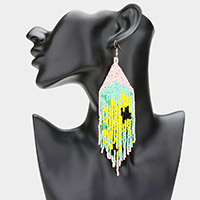 Pattern Detailed Beaded Fringe Dangle Earrings