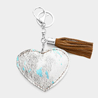 Genuine Fur Calf Heart Tassel Keychain