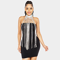 Long Dropped Rhinestone Fringe Body Chain Choker Necklace