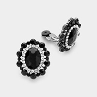 Oval Stone Accented Clip on Evening Earrings