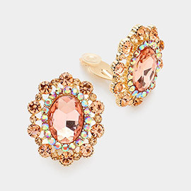 Oval Stone Accented Clip on Evening Earrings