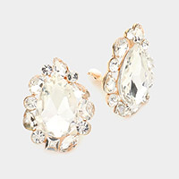 Teardrop Stone Accented Clip on Evening Earrings