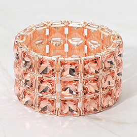 3-Rows Square Stone Stretch Evening Bracelet