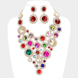 Round Stone Cluster Vine Statement Evening Necklace