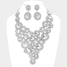 Round Stone Cluster Vine Statement Evening Necklace