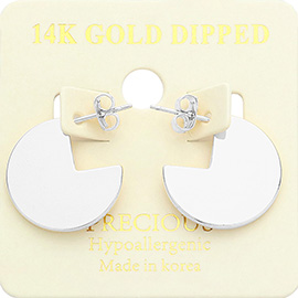 14K White Gold Dipped Abstract Metal Round Earrings