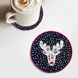 Seed Beaded Reindeer Coaster