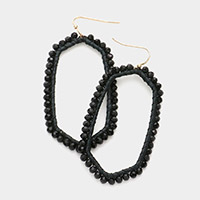 Faceted Bead Trimmed Raffia Wrapped Open Hexagon Dangle Earrings