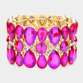 Pear Crystal Floral Rhinestone Stretch Evening Bracelet