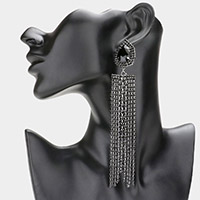 Teardrop Accented Rhinestone Fringe Dangle Evening Earrings