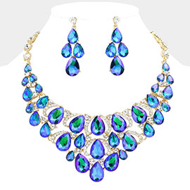 Teardrop Stone Cluster Evening Necklace