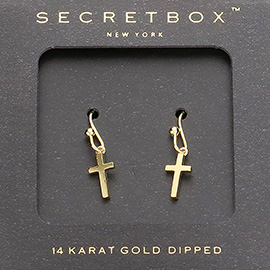 Secret Box _ 14K Gold Dipped Metal Cross Dangle Earrings