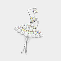 Round Stone Pearl Embellished Ballerina Pin Brooch