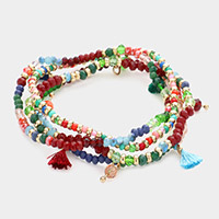 4PCS - Tassel Charm Faceted Beaded Stretch Bracelets