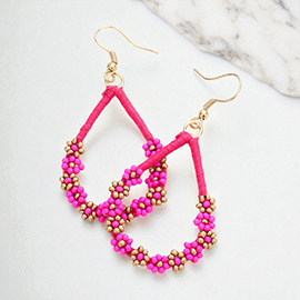 Floral Seed Beaded Open Teardrop Dangle Earrings