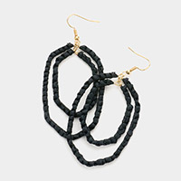 Woven Raffia Double Open Hexagon Dangle Earrings