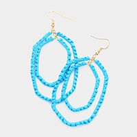 Woven Raffia Double Open Hexagon Dangle Earrings