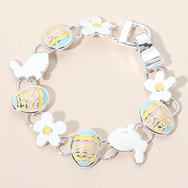 Enamel Easter Bunny Egg Flower Link Magnetic Bracelet