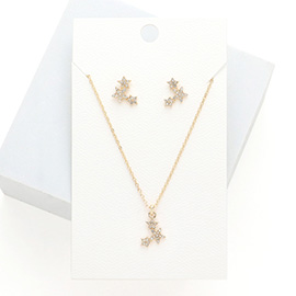 Rhinestone Embellished Triple Star Pendant Necklace