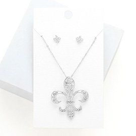 Rhinestone Embellished Fleur de Lis Pendant Necklace