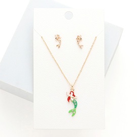 Rhinestone Embellished Enamel Mermaid Pendant Necklace