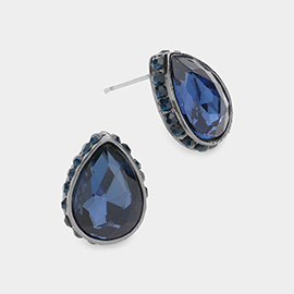 Rhinestone Trimmed Teardrop Stone Evening Stud Earrings